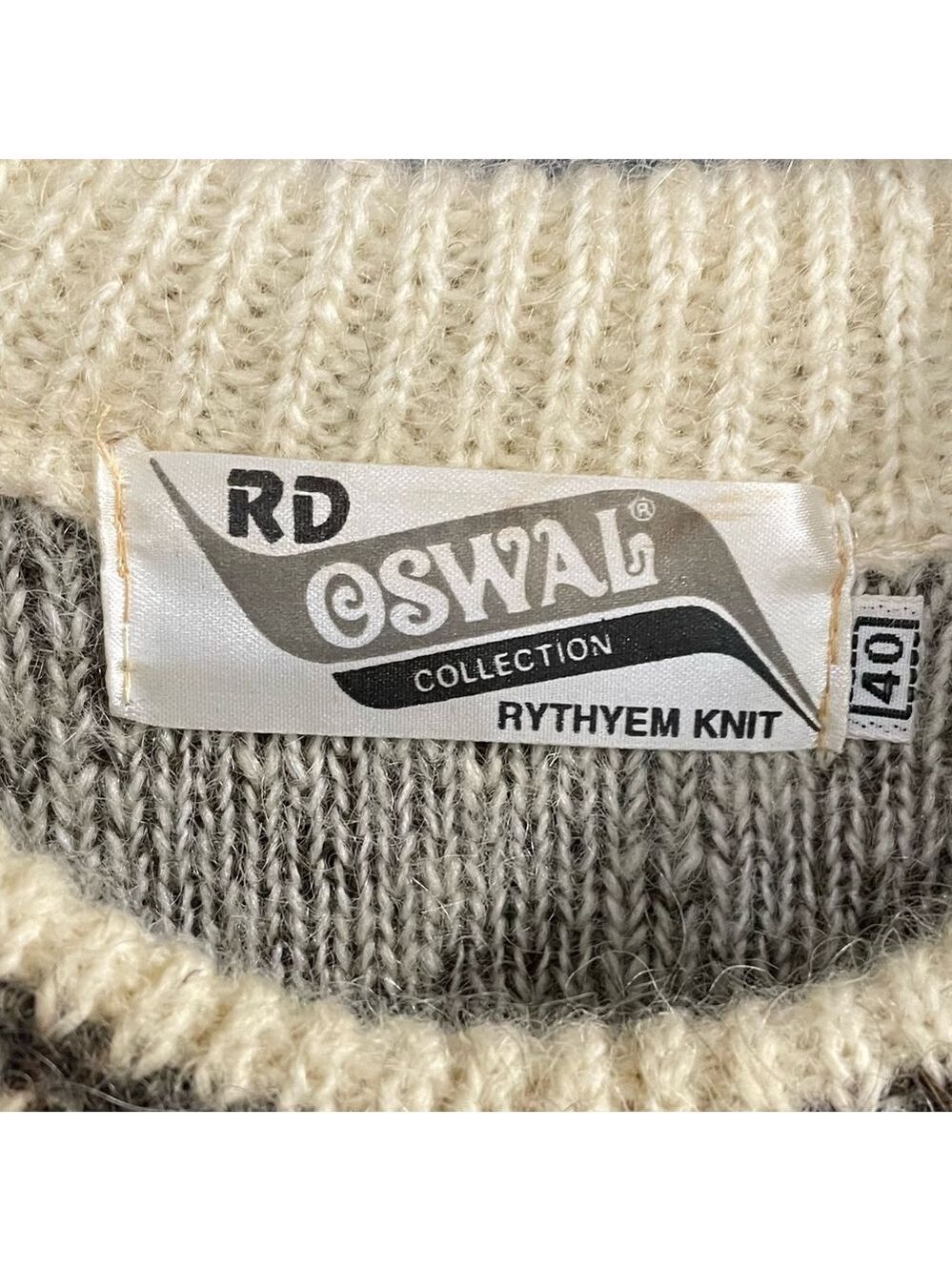 RD OSWAL COLLECTION Vintage Rythyem Knit Wool Pullover Sweater Brown Cream 40 - Picture 4 of 4